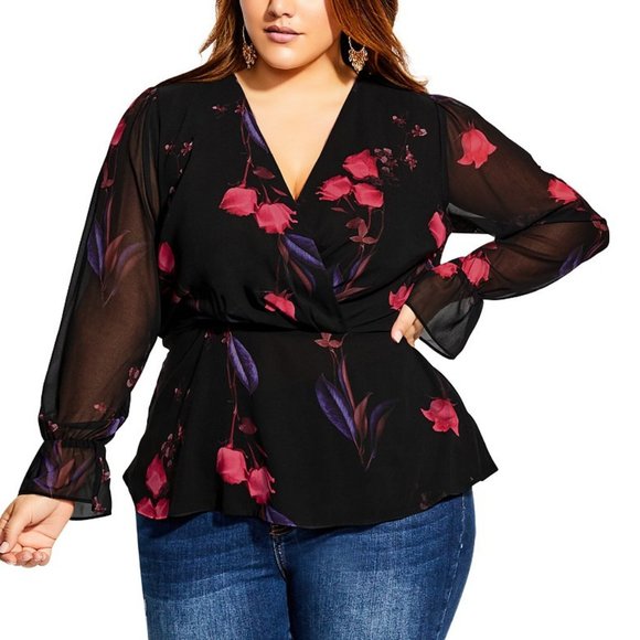 City Chic Tops - City Chic Trendy Plus Size Floral Print Top
